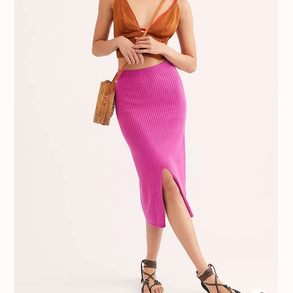 Free People pink knit midi skirt